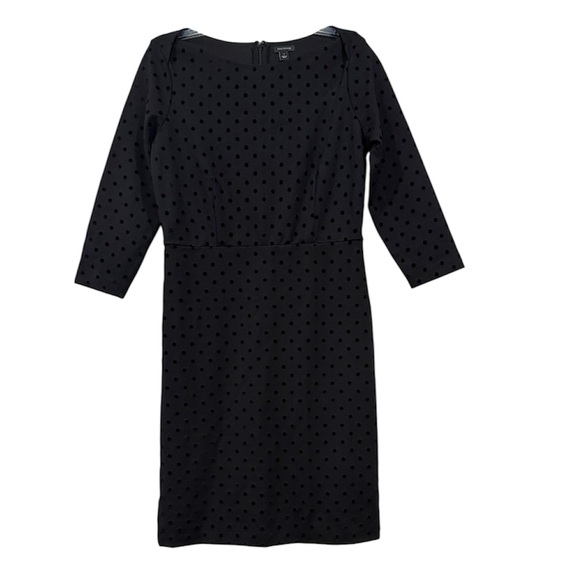 Ann Taylor Black Velvet Polka Dot Sheath Dress Classic Cocktail Black Size 4 - Picture 1 of 6